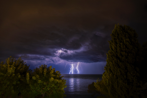Lightnings over the sea